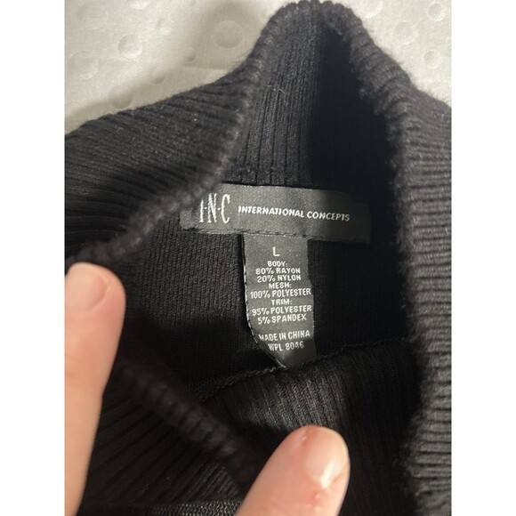 INC International Concepts Velvet Flocked Mesh Black Sweater Women's Large Goth - Picture 7 of 8